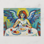 Bunter Engel beim Frühstück Postkarte (Vorderseite)