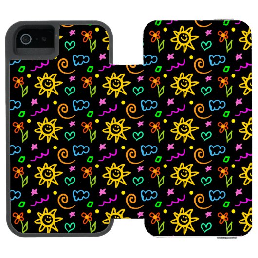 Bunter Entwurf des Hintergrundes für Kinder Incipio iPhone Geldbeutel-Hülle (Folio Geöffnet)