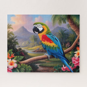 Bunter exotischer Papagei auf dem Ast  Puzzle