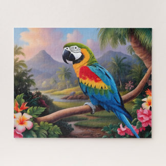 Bunter exotischer Papagei auf dem Ast  Puzzle