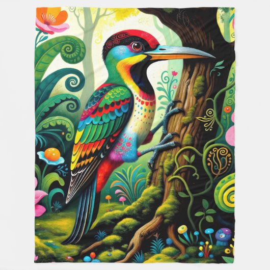 Bunter Feen-Specht-Vogel Fleecedecke (Vorderseite)