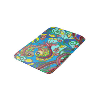 Bunter Fisch & Blumige Kunst Badematte 