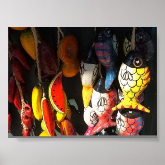 bunter Fisch und Obst auf dem Markt Poster (Vorne)