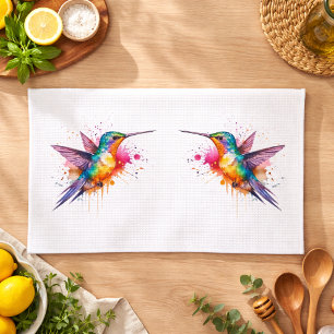 Bunter Flug, Wasserfarbe Kolibri Geschirrtuch