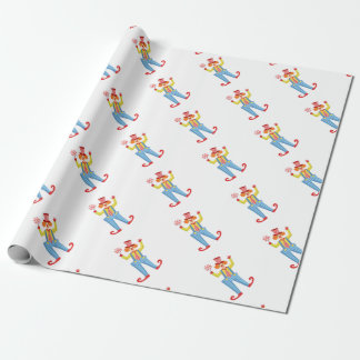 Bunter freundlicher Clown mit Lollypop in Geschenkpapier