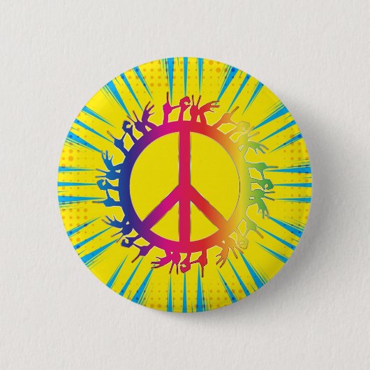 Bunter Friedens-und Liebe-Knopf Button (Vorderseite)