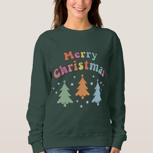 Bunter Frohe Weihnachten Baum Sweatshirt (Vorderseite)