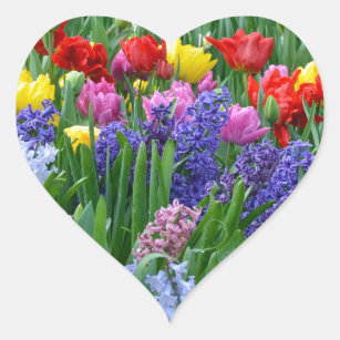 Bunter Frühlings-Blumengarten Herz-Aufkleber