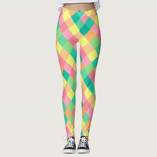 Bunter Frühlings-Pastell-Karo Leggings (Vorderseite)