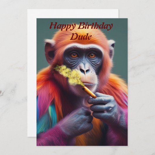Bunter Funky Monkey mit Zigarre Einladung (Vorne/Hinten)