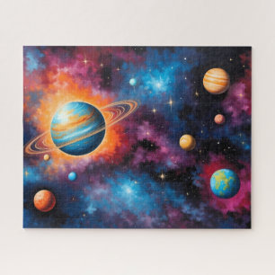 Bunter Galaxie-Weltraum-Puzzle mit Ringplanet Puzzle