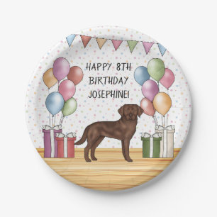Bunter Geburtstag Chocolate Labrador Retriever Hun Pappteller