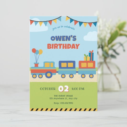 Bunter Geburtstag des Zuges Einladung (Stehend Vorderseite)