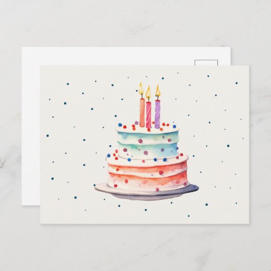 Bunter Geburtstagskuchen Postkarte (Vorne/Hinten)