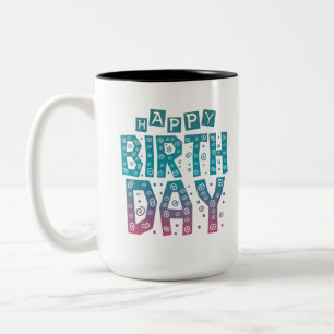 bunter glücklicher Geburtstag für alle Zweifarbige Tasse