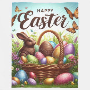 Bunter, glücklicher Osterkorb mit Eiern Fleecedecke