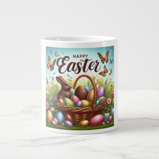 Bunter, glücklicher Osterkorb mit Eiern Jumbo-Tasse (Vorderseite)