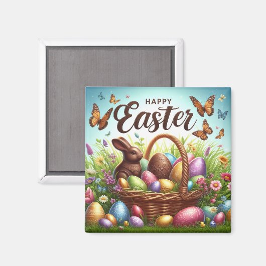 Bunter, glücklicher Osterkorb mit Eiern Magnet (Vorderseite/Rückseite)