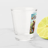 Bunter, glücklicher Osterkorb mit Eiern Schnapsglas (Links)