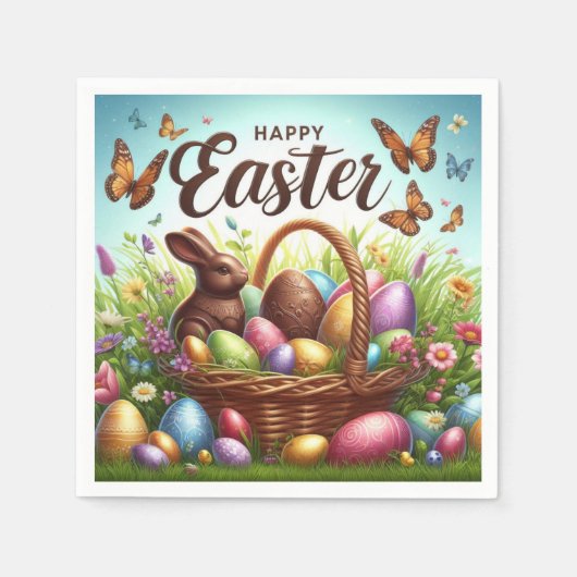 Bunter, glücklicher Osterkorb mit Eiern Serviette (Vorderseite)