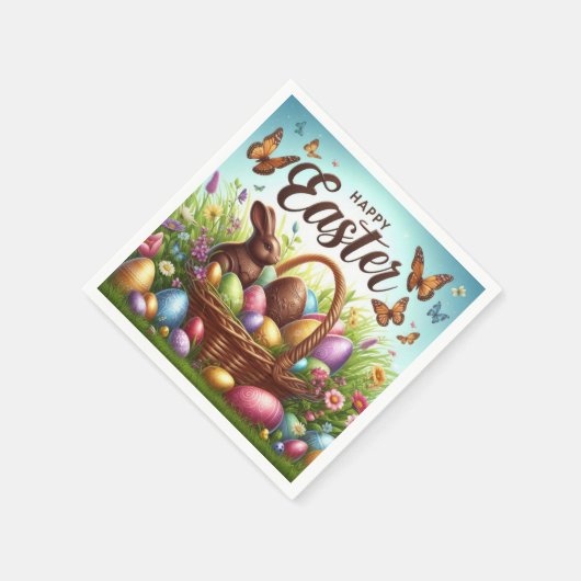 Bunter, glücklicher Osterkorb mit Eiern Serviette (Ecke)