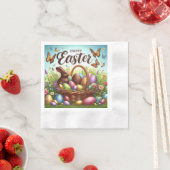 Bunter, glücklicher Osterkorb mit Eiern Serviette (Beispiel)