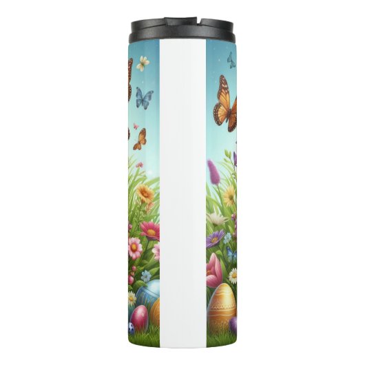 Bunter, glücklicher Osterkorb mit Eiern Thermosbecher (Rückseite)