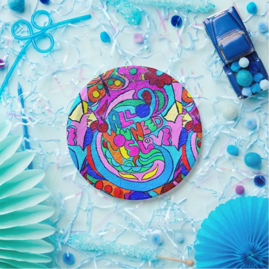 bunter groovy Frieden und Liebe Pappteller (Party)