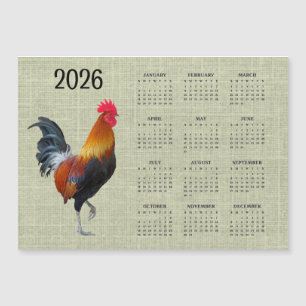 Bunter Hahn 2026 Kalender Magnetkarte