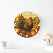 Bunter Hahn bei der Kürbisernte Große Wanduhr (Zuhause)