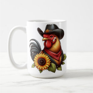 Bunter Hahn im Cowboyhut mit Sonnenblume Kaffeetasse