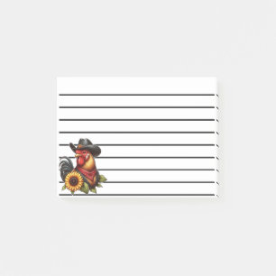 Bunter Hahn im Cowboyhut mit Sonnenblume Post-it Klebezettel