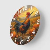 Bunter Hahn in der Herbsternte Runde Wanduhr (Winkel)