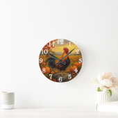 Bunter Hahn in der Herbsternte Runde Wanduhr (Zuhause)