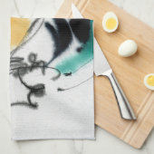 Bunter Hahn. Kalligraphie und Watercolor. Küchentuch (Viertel Falte)