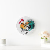 Bunter Hahn. Kalligraphie und Watercolor. Runde Wanduhr (Zuhause)