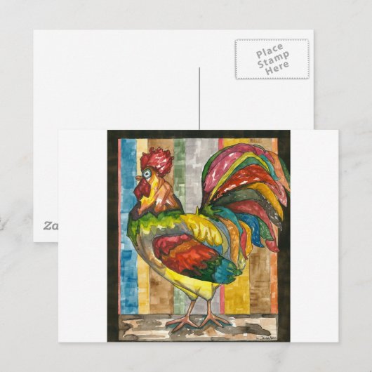 bunter Hahn Postkarte (Vorne/Hinten)