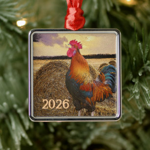 Bunter Hahn-Schmuck Silbernes Ornament