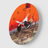 Bunter Hahn und Henne Große Wanduhr (Winkel)