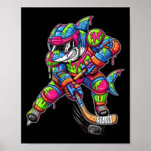 Bunter Hai-Hockey-Eiscreme-Tropf-Spieler Poster