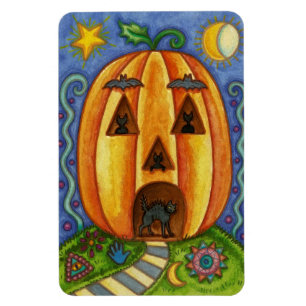 Bunter Halloween-Magnet mit einem Kürbis und Katze Magnet