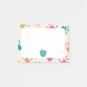 Bunter Handprints Lehrer Türkis-Apples Post-it Klebezettel