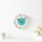 Bunter Handprints Monogramm-Lehrer Runde Wanduhr (Zuhause)