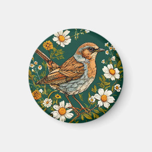 Bunter Heckenbraunelle-Vogel zwischen blühenden Bl Magnet