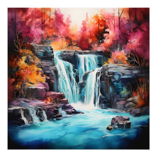Bunter Herbstwald Wasserfall Fotodruck (Vorne)
