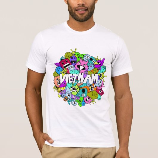 Bunter Hintergrund des Vietnam-Gekritzel-Hipsters T-Shirt (Vorderseite)