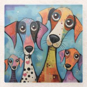 Bunter Hund Abstrakte Kunst Cartoon-Stil Glasuntersetzer