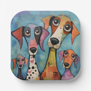 Bunter Hund Abstrakte Kunst Cartoon-Stil Pappteller