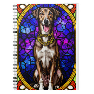 Bunter Hund mit Goldkette in Buntglas Notizblock