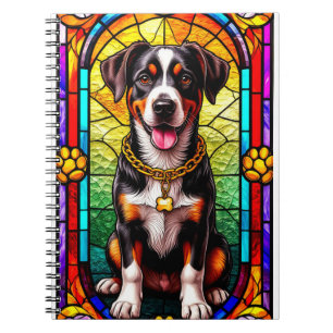 Bunter Hund mit Goldkette in Buntglas Notizblock